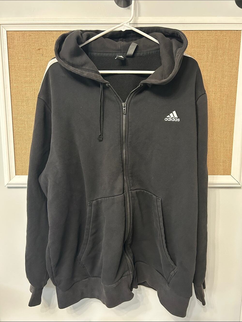 adidas Black Full-Zip Hooded Sweatshirt with White Logo